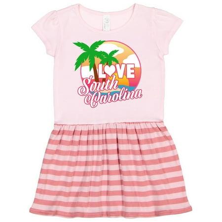 

Inktastic I Love South Carolina with Ocean and Palm Trees Gift Toddler Girl Dress