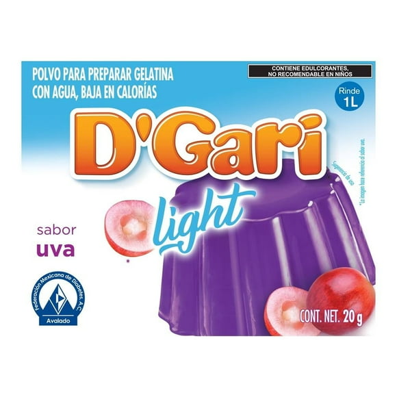 Polvo para preparar gelatina D' Gari Sin Azúcar de agua sabor uva 20 g