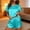 Sky Blue, variant on IROINNID Women's Satin 2 Piece Pajama Set,Ruffle Short Sleeve Round Neck Top,Adjustable Drawstring Side Slit Shorts,Breathable Cool Solid Sleepwear for Summer Casual Home Wear