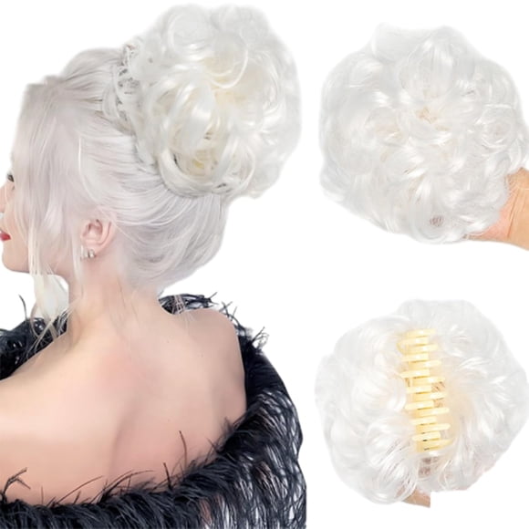 Meetitsneeds Bun Extension Clips, Natural Messy Bun Hair Claws, Voluminous Synthetic Hair Pieces with Adjustable Clip and No-Slip Grip for Women