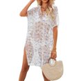 thumbnail image 1 of Lucakuins, pareo de Bikini con estampado a la moda para mujer, Tops transparentes de manga corta calados para la playa, Tops de punto, traje de baño, blusa con protección solar Lucakuins  moda, 1 of 9