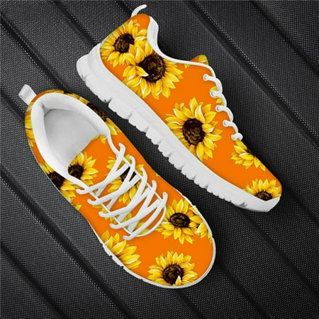 

Sport Jogging Running Shoes For Women Nurse Walk Casual Shoes Sunflower Print Air Mesh Lightweight Ladies Sneakers Woman Flats