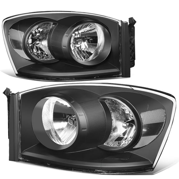 DNA Motoring For 2006-2009 Dodge Ram 1500 2500 3500 Black Clear Headlight Lamps Pair