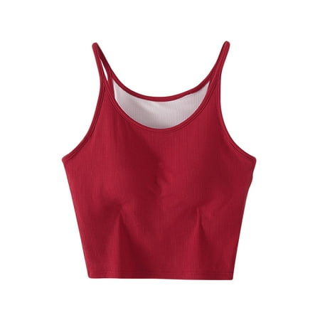 Cleaning Summer Self Bra Camisole for Women Spaghetti Strap Tank Tops Sexy U-Neck Tunic Tee Tight Fitted Loungewear Wire-Free One Piece Seamless Bra Support Push-Up Underwear Build In Bra