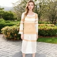 thumbnail image 4 of Women's Multicolor Striped Off-Shoulder Knit Dress - Medium, Beige, 4 of 7