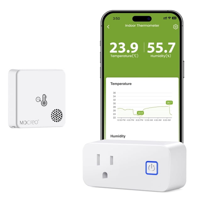 Termómetro de habitación e higrómetro WiFi MOCREO con batería de 2 años