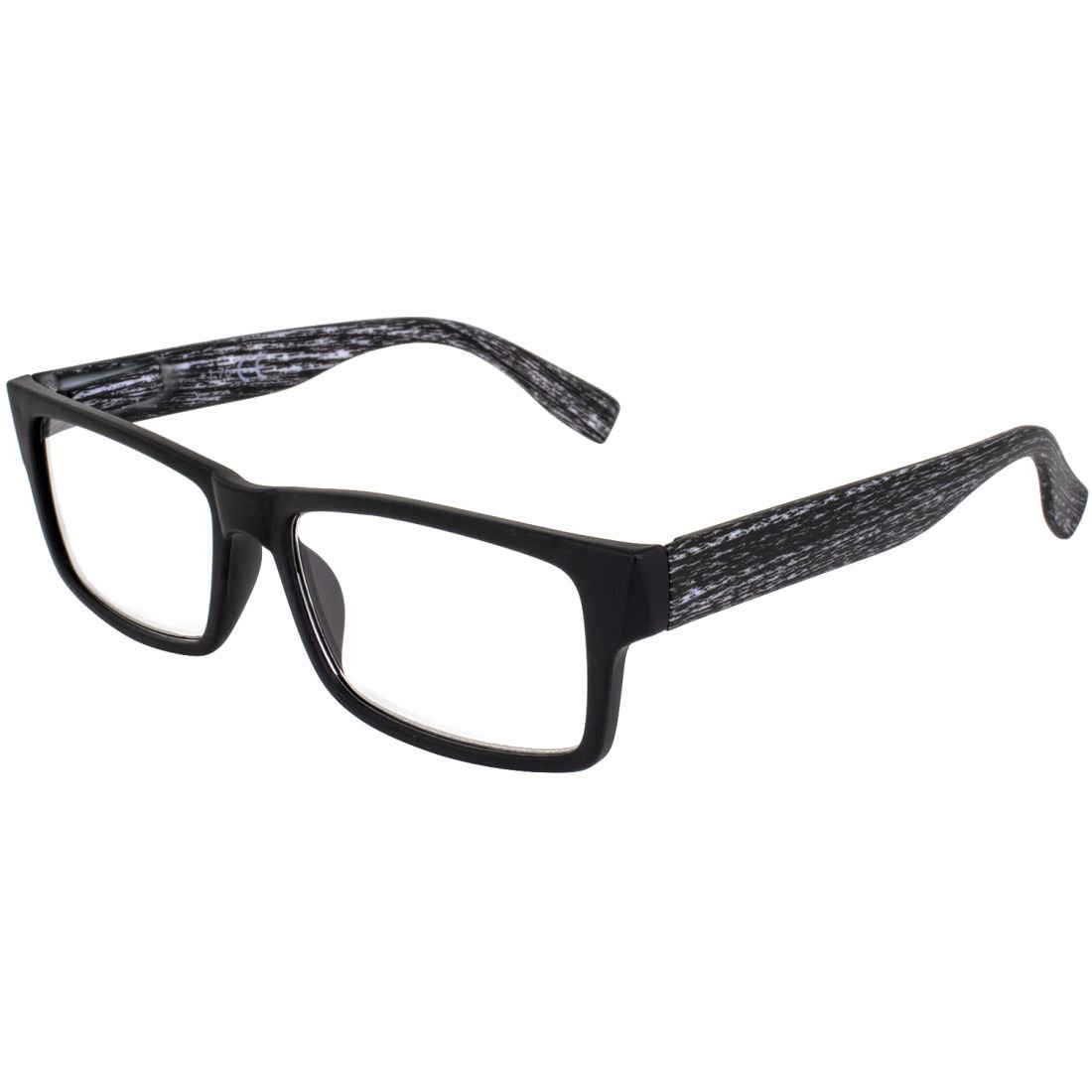 Global Vision Wood Premium Reader Glasses Polycarbonate Black Frame with Simulated Woodgrain Black Temple Acrylic Clear Reading Lenses +1.5 Magnification Reading Glasses for Men Women