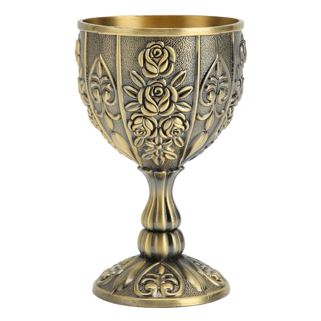 Copa de vino de metal en relieve con diseño de flores vintage, detalles exquisitos, copa de vino de metal para decoración del hogar, regalos de bronce.