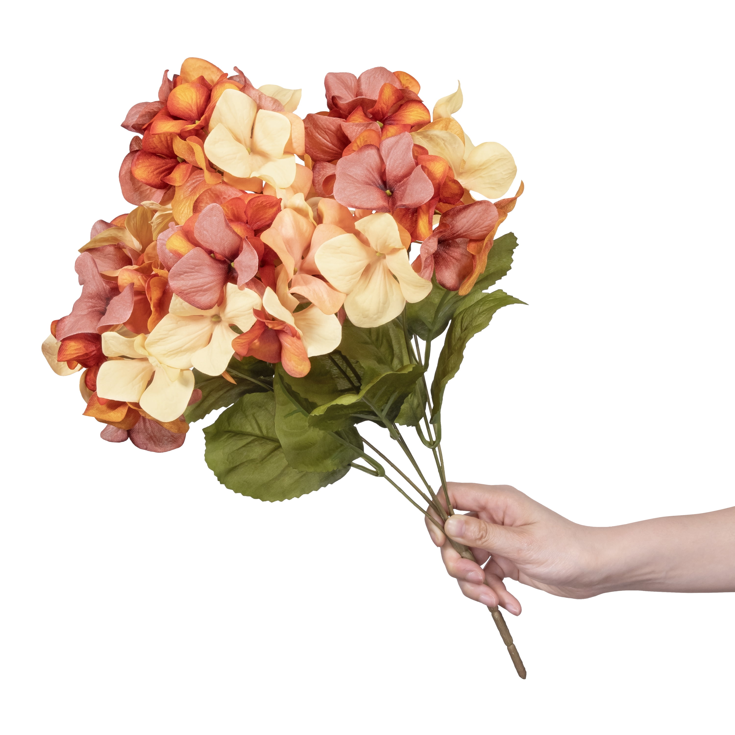 18-inch Artificial Silk Orange & Cream Hydrangea Fall Bush, for Indoor Use, by Mainstays