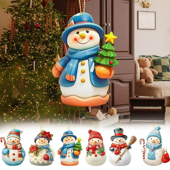 Tarmeek 6 Pcs Christmas Cute Snowman Hanging Ornaments, Acrylic Pendant Mini Xmas Snowman for Christmas Tree Accessories Hanging Decorations.