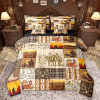 jejeloiu Bohemian Cowboy Boots 7-Piece Twin Bedding Sets,Tropical Desert Cactus Bedding Comforter Set For Boys Kids Reversible