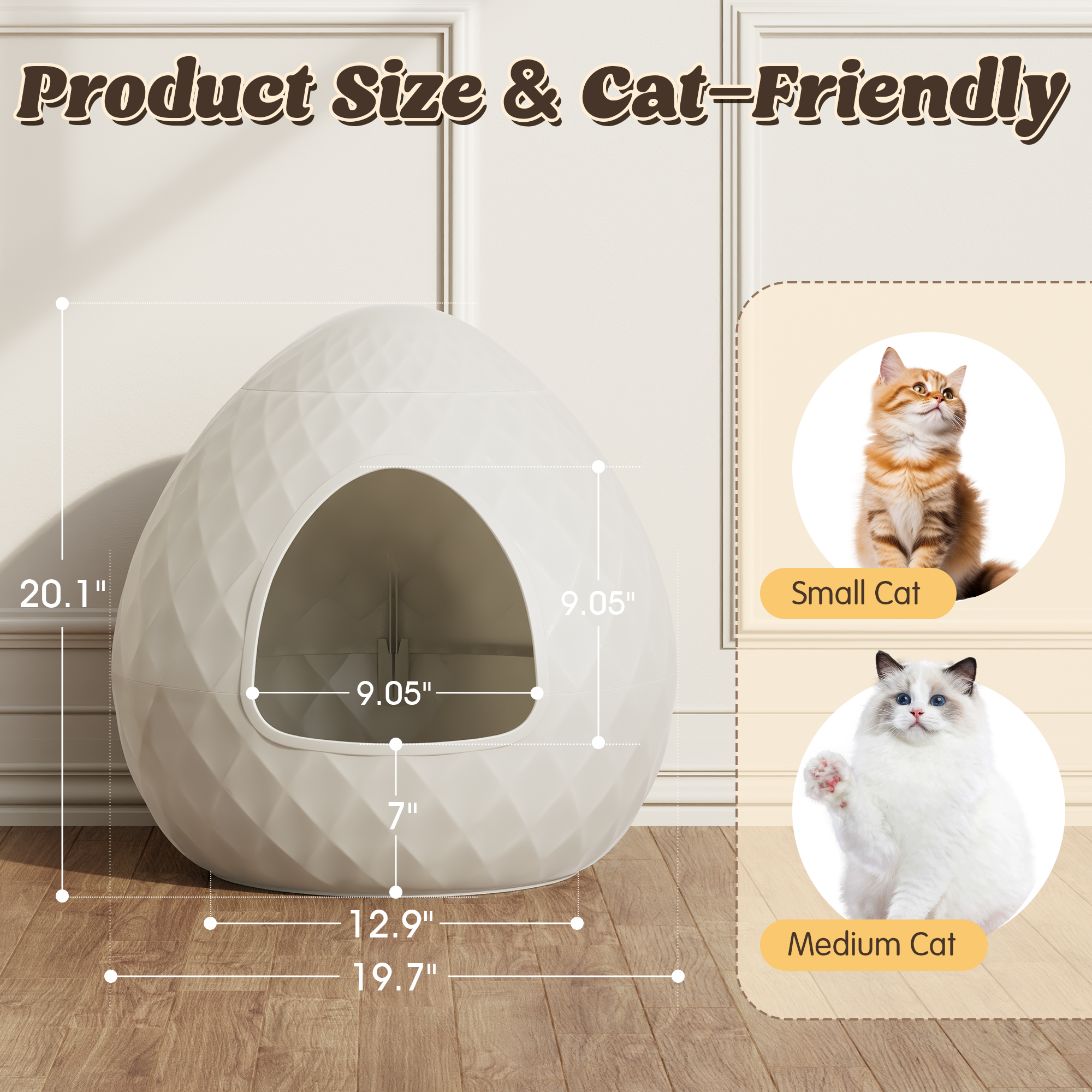 Bifanuo Cat Litter Box Enclosure Hidden Litter Box with Removable Planter Top, Egg-Shaped Resin Design, Tool-Free Quick Assembly,Multi-Functional for Living Room Indoor, White