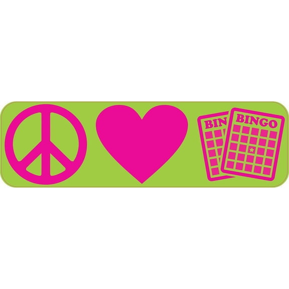 10in x 3in Peace Love Bingo Heart Bumper Sticker Vinyl Window Decal