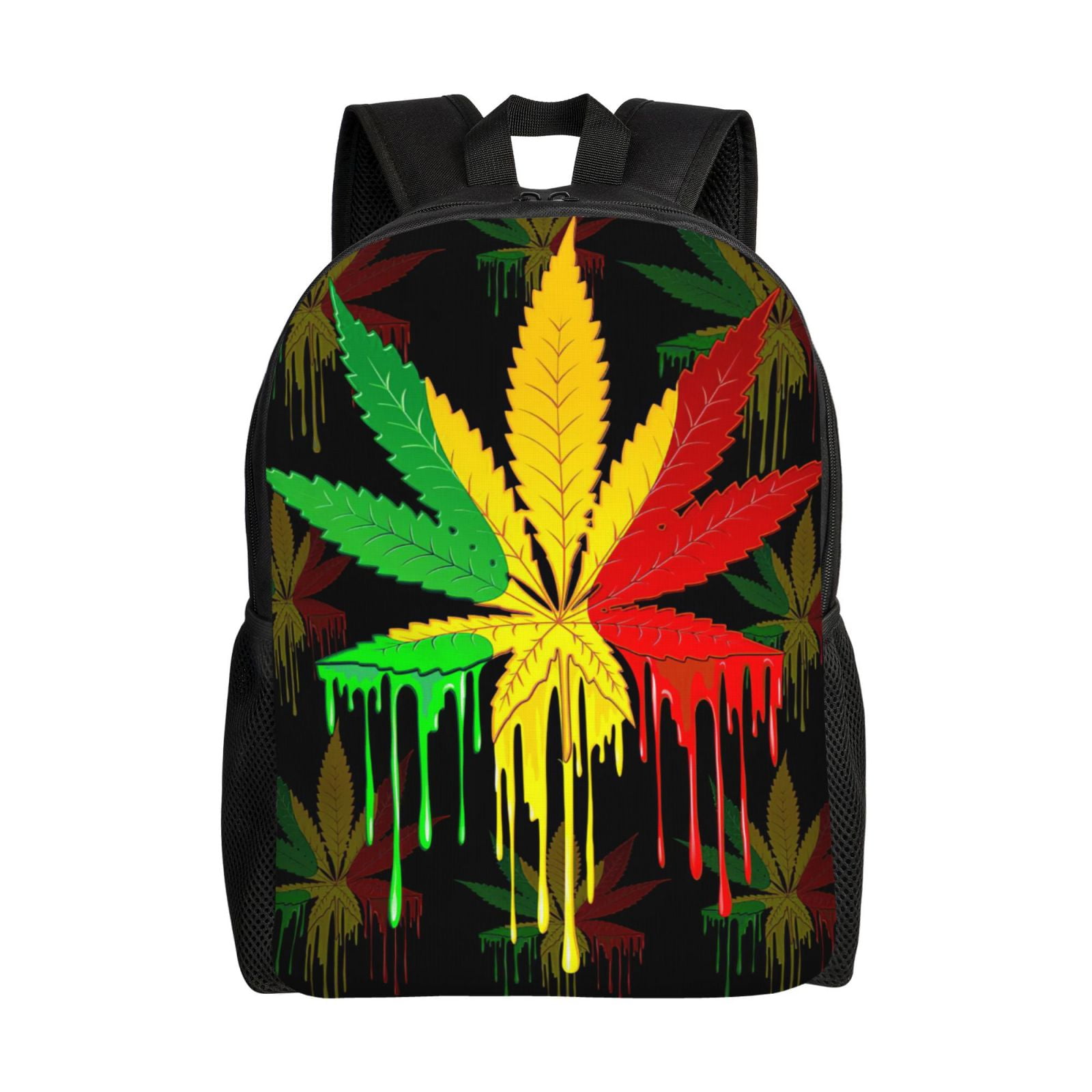 Marijuana Leaf Dripping Paint Travel Backpack for Men Women 15.6 Inch Classical Large Capacity