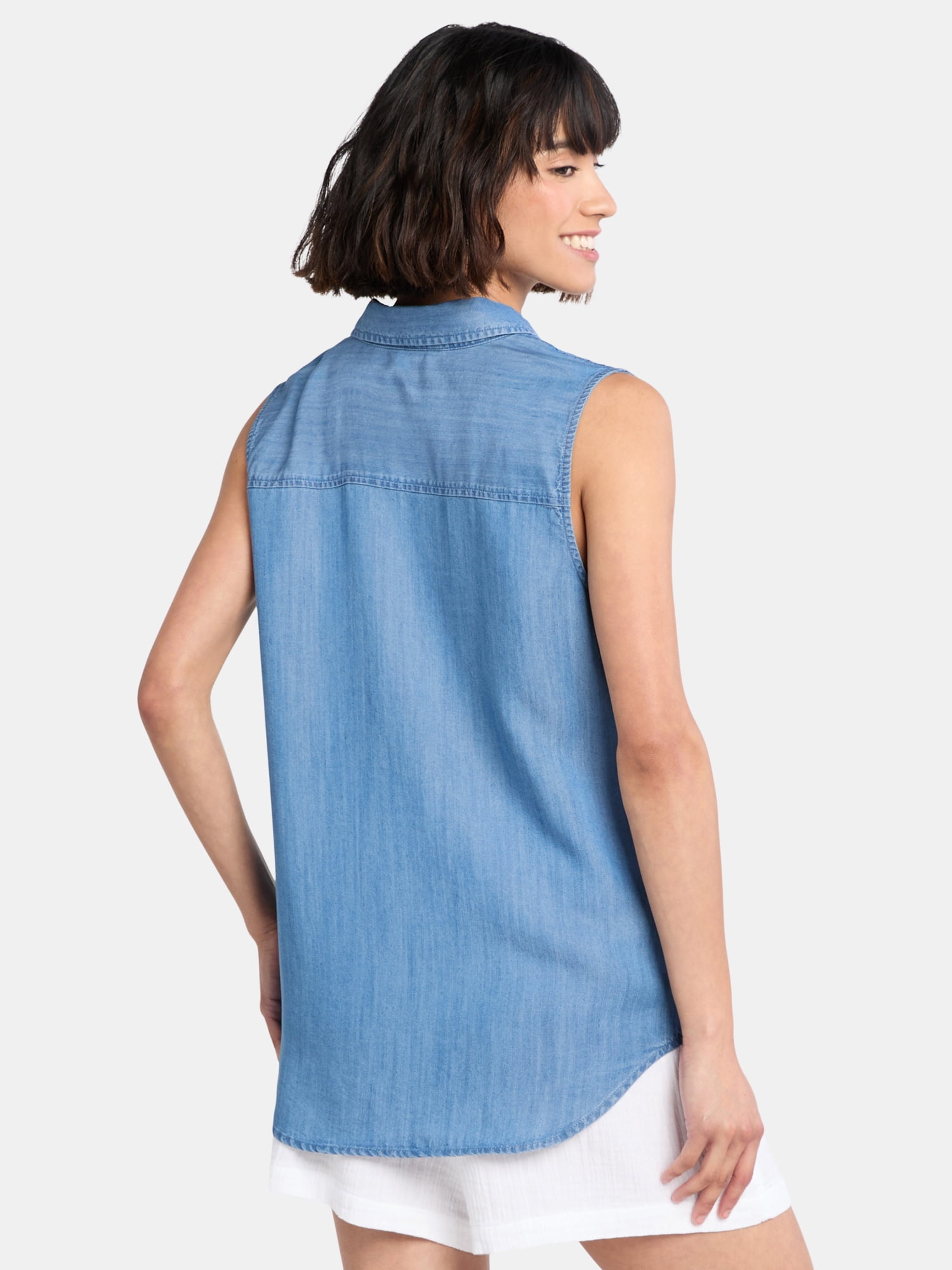 Time and Tru Women's Sleeveless Button Down Shirt, Sizes XS-XXXL