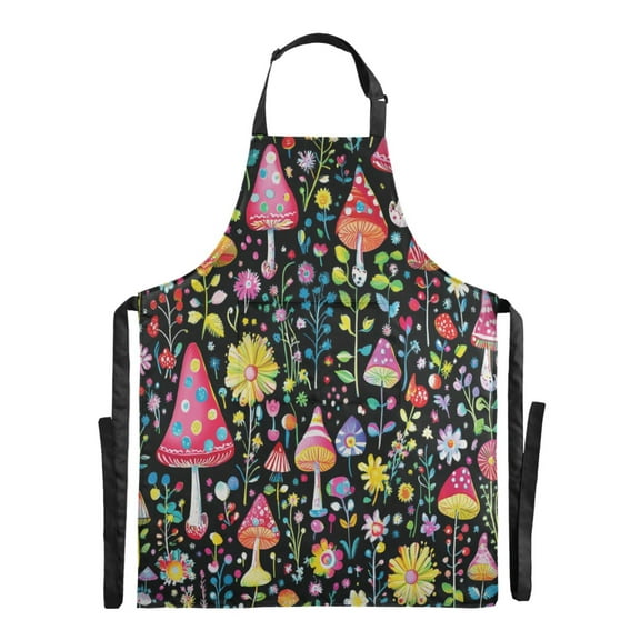 Magic Mushroom Long Apron for Cooking Water Resistant Adjustable Bib with 2 Pockets 88x68cm