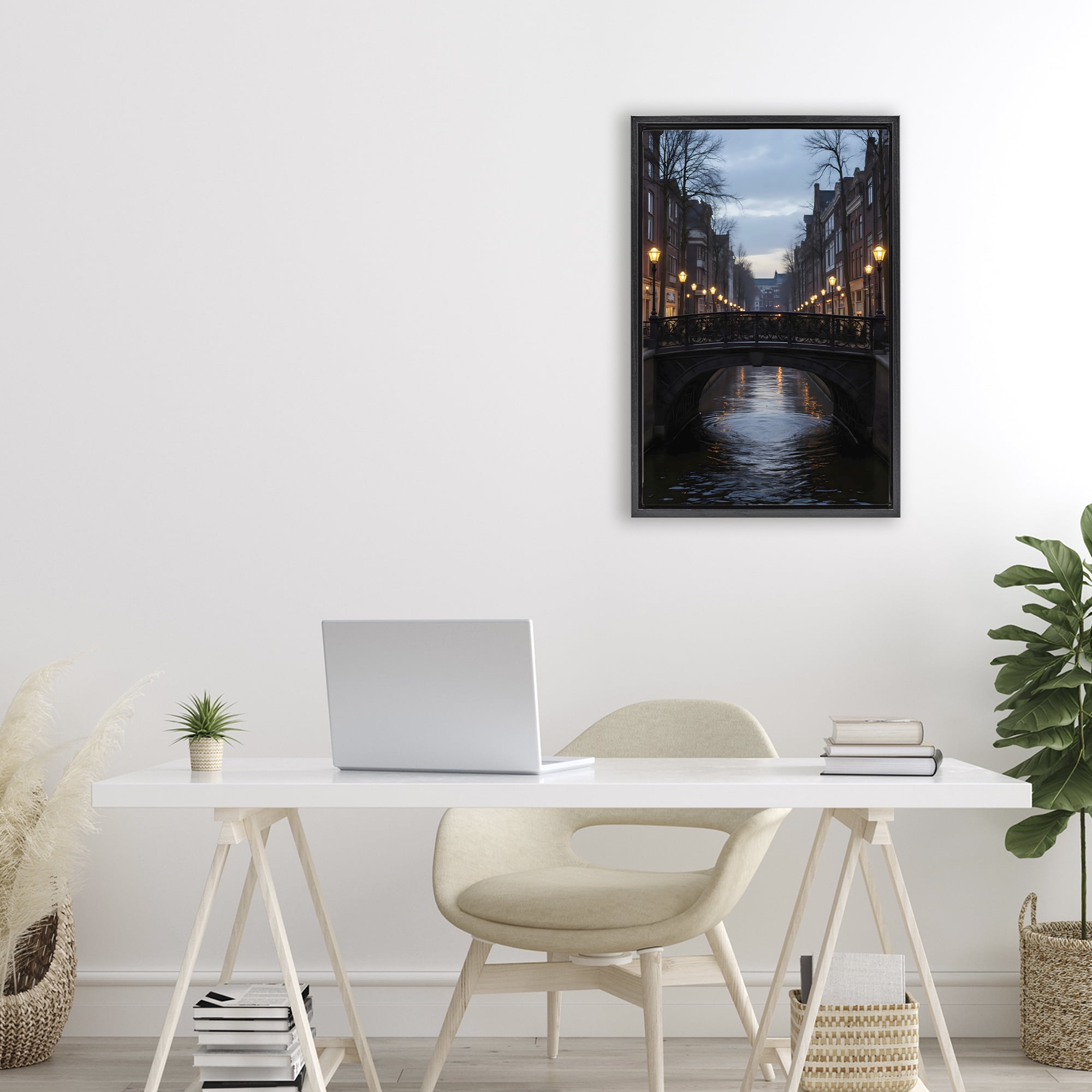 Stupell Industries Lantern Light over Quiet Canal Black Framed Floater Canvas Wall Art, design by Creative Studio
