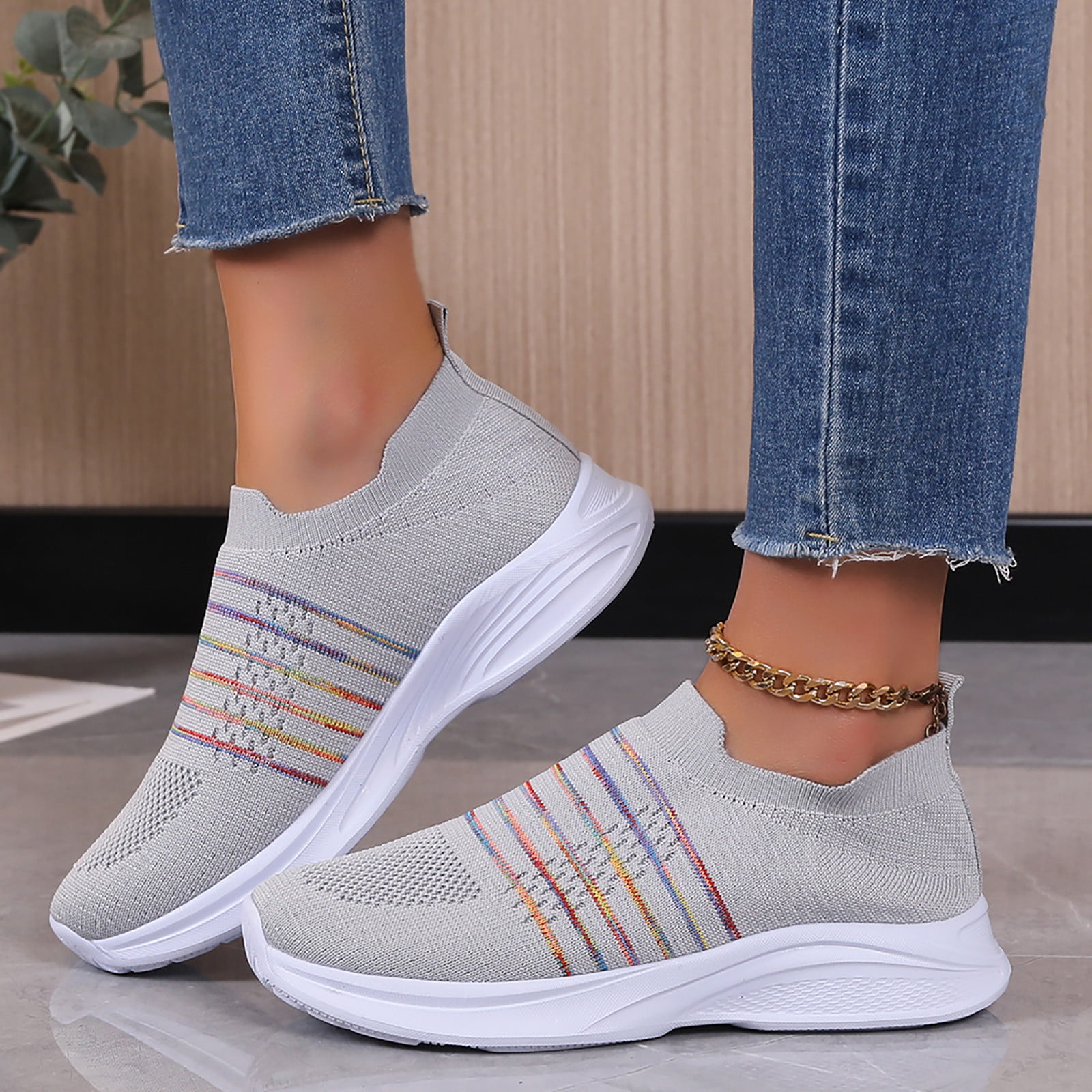 Cathalem Womens Sneaker Fashion Spring And Summer Women Sports Shoes Flat  Bottom Lightweight Slip Slip on Sneaker Shoes for Women Grey 6.5 