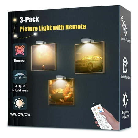 

3-Pack Picture Light Battery Operated 3 Lighting Modes Led Lights with Remote Dimmable and Timer P