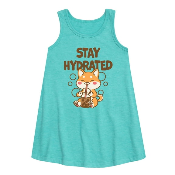 Instant Message - Stay Hydrated Shiba Inu - Toddler & Youth Girls A-line Dress