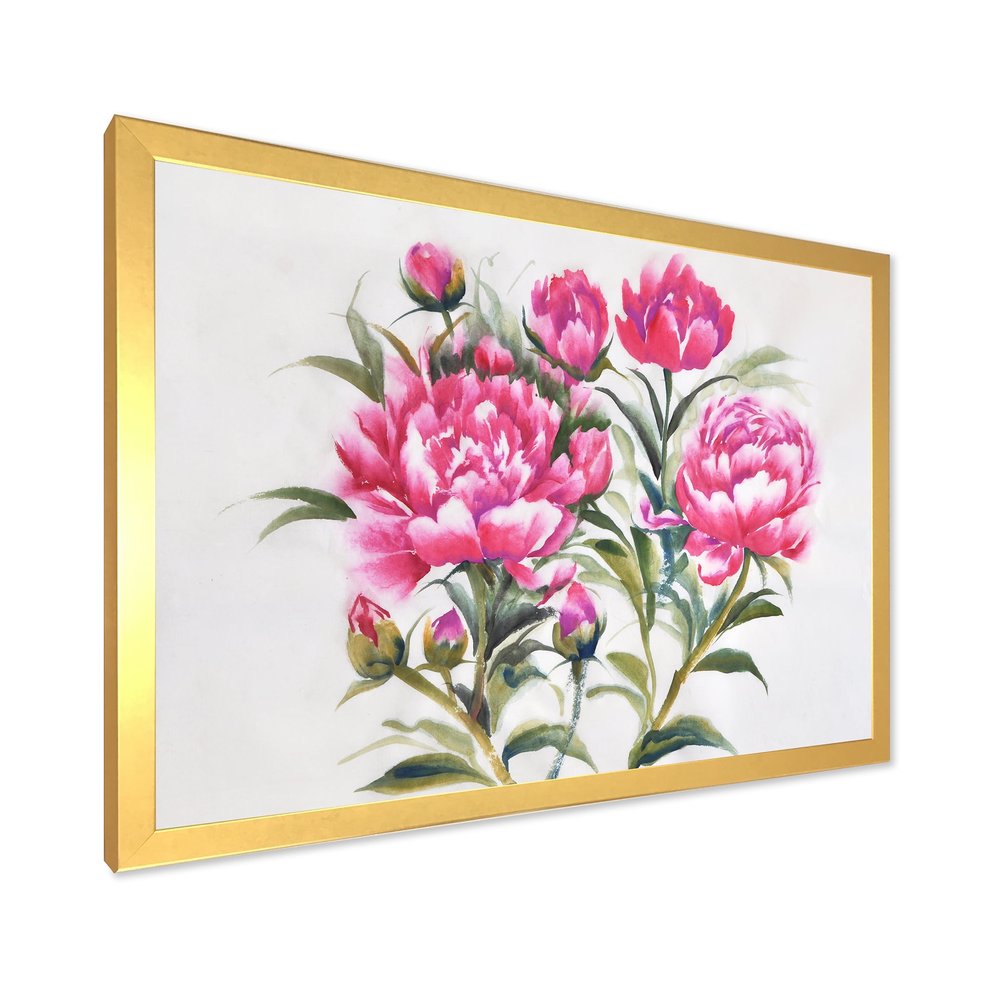 Designart 'Purple Peonies Flowers' Traditional Framed Art Print