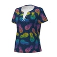 thumbnail image 3 of Zufioo Abstract Bright Pineapple Fruit Retro for Women's Deep V-neck Short-sleeved T-shirt, Top with Short Sleeves - with Stainless Steel Buckle, Moisture Wicking, Ideal Home Wear-XX-Large, 3 of 3
