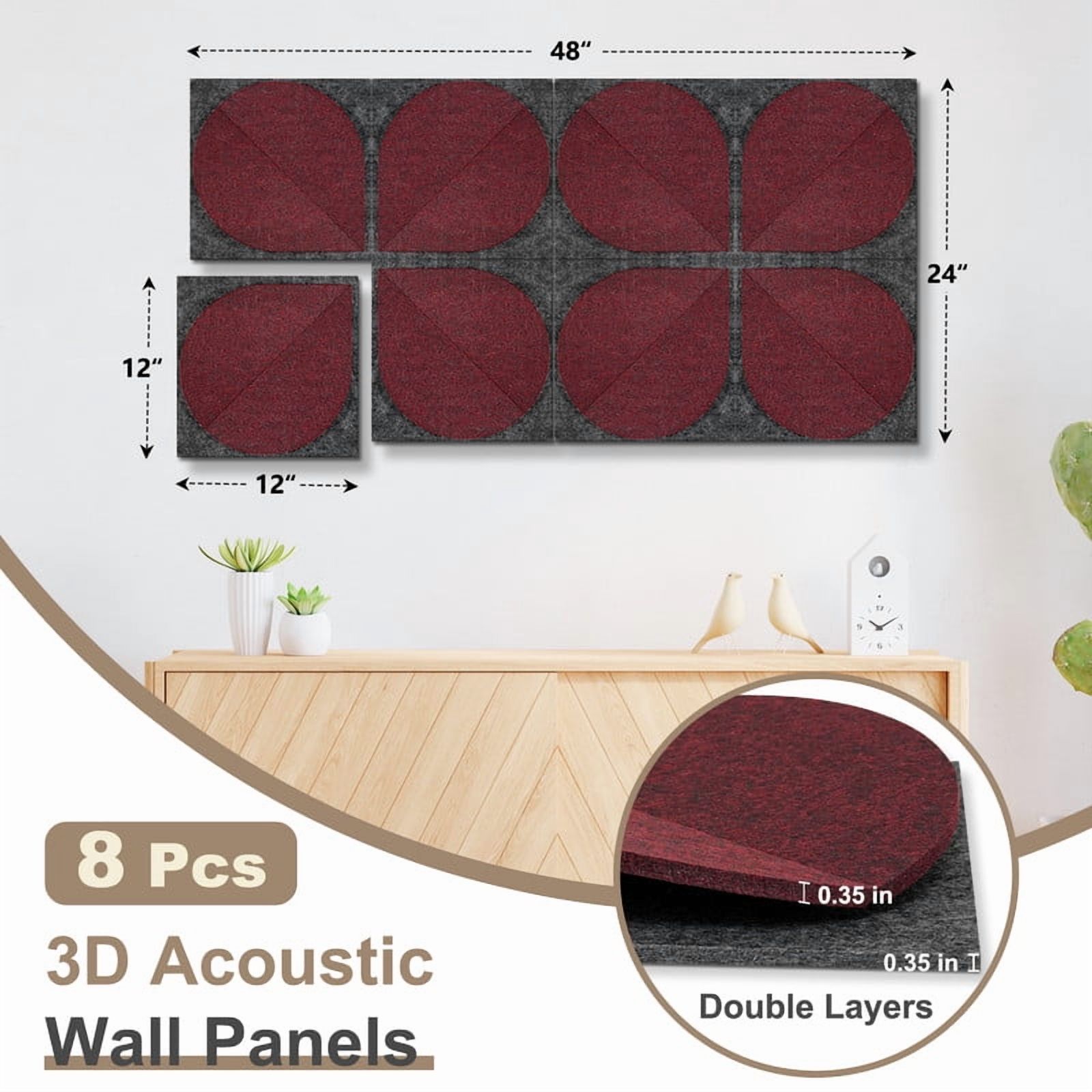 DOLLAR BOSS 8 Pcs Felt Cork Board Tiles, Felt Pin Board Notice Boards, Self Adhesive DIY Bulletin Board Four Leaf Clover Design Pin Board Wall Decor Stickers Memos Photos Display, Dark Red