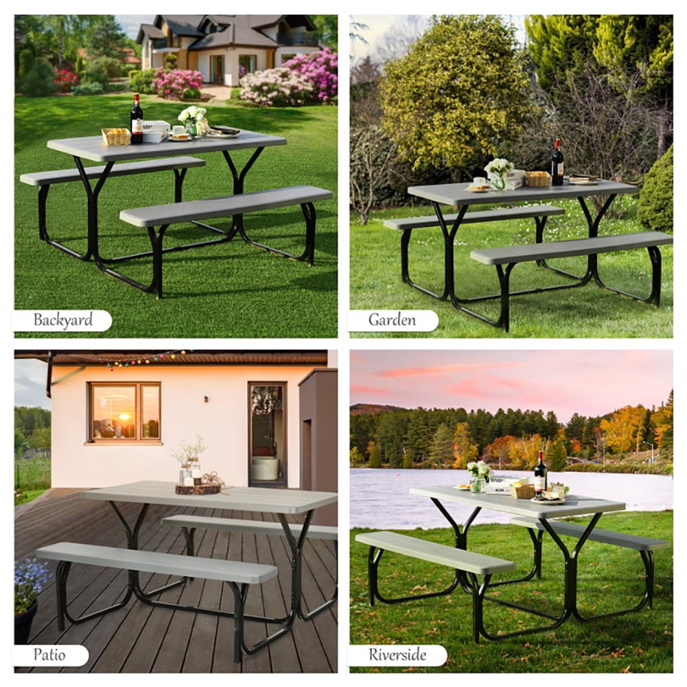 Aimee Lii Picnic Table Bench Set for Outdoor Camping, Outdoor Furniture Set, Gray Aimee Lii Picnic Table Bench Set for Outdoor Camping, Outdoor Furniture Set, Gray