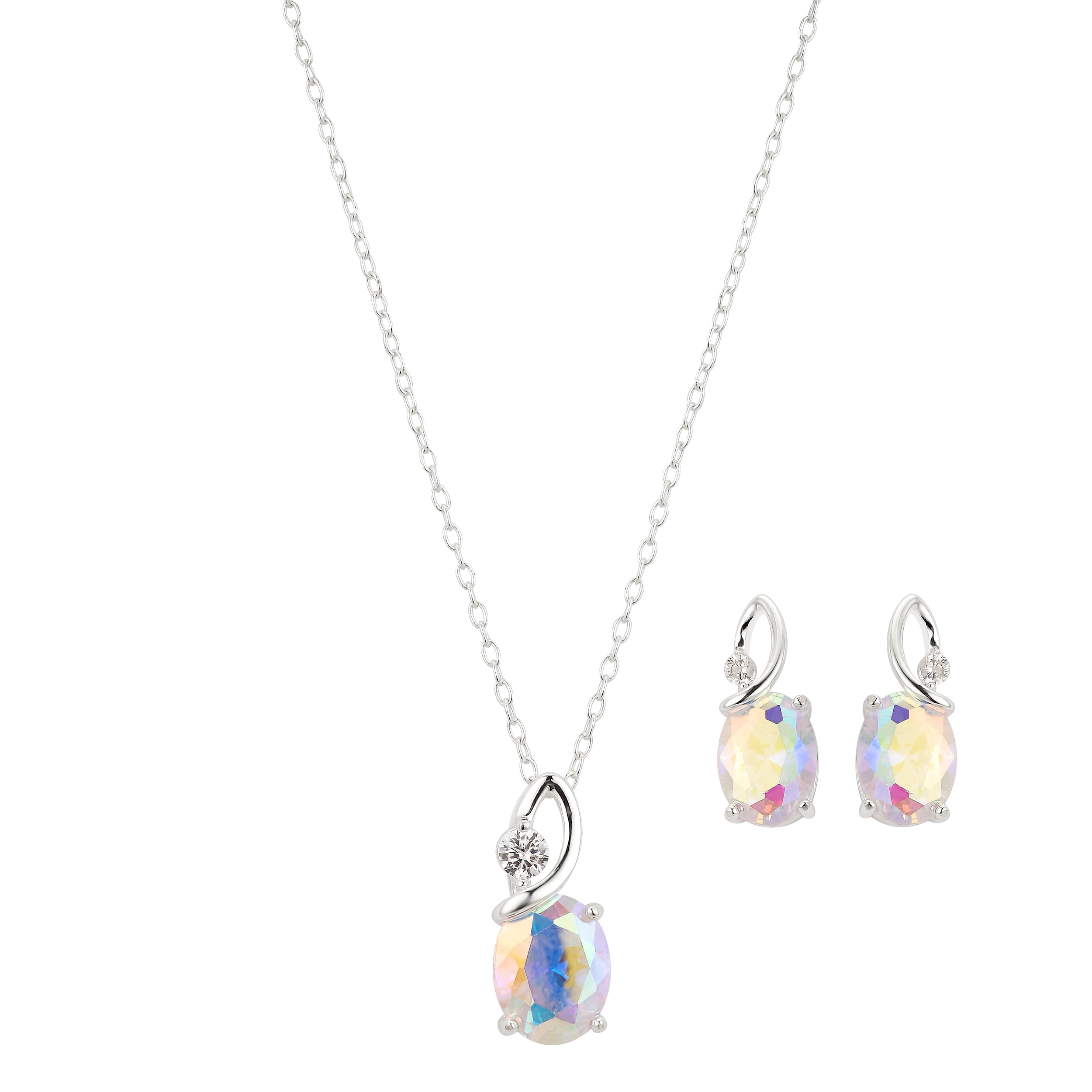 Believe by Brilliance Fine Silver Plated Cubic Zirconia Pendant Necklace and Earring Set, 18' + 2' Extender