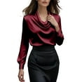 thumbnail image 3 of yillto Women's Dressy Blouse Satin Silky Casual Business Tops Long Sleeve Work Office Shirt Fall Outfits, 3 of 7