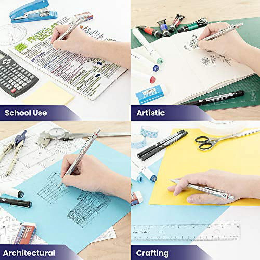 Pacific Arc - Chromograph Metal Mechanical Pencil .9 mm Silver Barrel Mechanical Pencil with Built In Adjustable Pencil Grade, Lead Pencil Holder for Drafting, Sketching, and Drawing