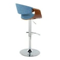 thumbnail image 6 of LumiSource Walnut Wood, Blue Fabric, Chrome Metal Curvo Adjustable Barstool - Set of 2, 6 of 6