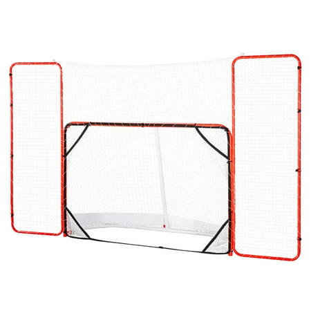 KFFKFF 72" Hockey Goals, Hockey Net Set with Side Barriers & Aiming Points, Durable Street Hockey Steel Frame, Practice Goal Kit, Movable for Both Indoor & Outdoor Use, Quick Setup, White & Red