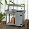 thumbnail image 2 of Potting Bench Table with Sink, Outdoor Work Bench Table with Storage Cabinet, Hooks, Removable Sink, Faucet and Drawer for Greenhouse, Garden, Patio, Gray, 2 of 7