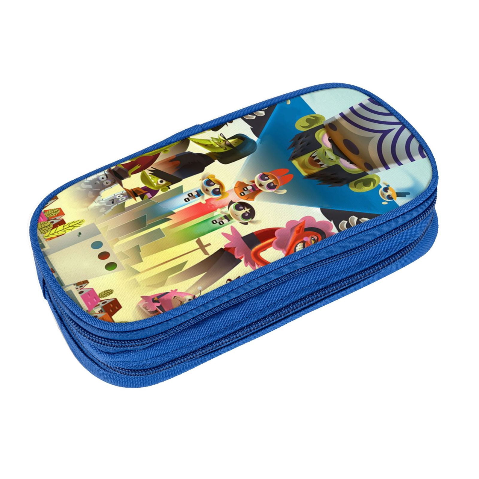 The Powerpuff Gi-rls Pencil Case Large Capacity Pencil Pouch Penbag Office Stationery Organizer Travel Makeup Bag Blue