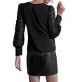 thumbnail image 4 of Gvmfive Women Round Neck Top Jacquard Fashion T-shirt Long Sleeve Sexy Polka Dot Solid Color Mesh Blouses, 4 of 5