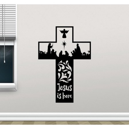 Jesus Christ Is Born Cross Wall Stickers Home Decor Living Room Religion Vinyl Sticker Bedroom Christian Mural Removable 29x42cm