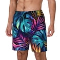thumbnail image 1 of Bingfone Feuilles Tropicales Colorées pour Hommes Maillot de Bain Double Couche avec Doublure, Style à Cordon avec Poches Shorts de Plage Maillot de Bain Homme-Grand, 1 of 6