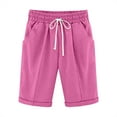 thumbnail image 3 of QATAINLAV Bermuda Shorts for Women Knee Length Summer Lightweight Linen Beach Shorts Solid Casual Drawstring Short Pants with Pockets Hot Pink L Gifts for Mom, 3 of 4