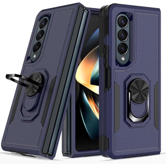 Case for Galaxy Z Fold 4,Z Fold 4 5G Case,Heavy Duty Shockproof Full Protective [Dual Layer] [Hard PC],Built in Finger Ring Kickstand Phone Case for Samsung Galaxy Z Fold 4 5G (2022) (Blue)
