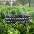 thumbnail image 2 of GHSDFBB Boho Handmade Natural Stone Bead 3 Row Wide Wrap Wrist Statment Bracelet Jewelry Collection, 2 of 7