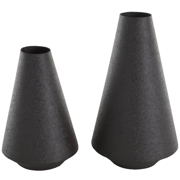 DecMode 14", 11"H Textured Cone Black Metal Vase, Set of 2