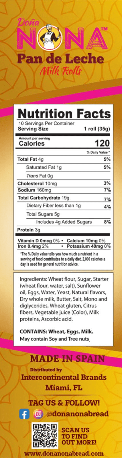 Dona Nona, Wheat rolls, 10 Milk Rolls at 12.3 oz. Better Bread, Simple Real Ingredients