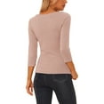thumbnail image 3 of INSPIRE CHIC Blouse Froncée en Tricot Uni pour Femme à Col en V, Manches 3/4, Décorée de Boutons, Beige Rose TP, 3 of 5