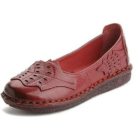 

Women s Round Toe Leaves Flat Shoes Vintage Driving Slip On Loafers Size 4.5