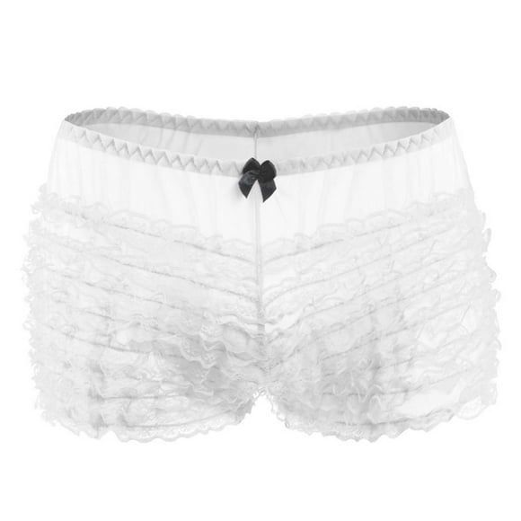Women's Boyshorts Ruffled Bloomers Lace Panties Sheer Floral Cute Lace Shorts Dance Underwear Womens Briefs Underwear White One Size
