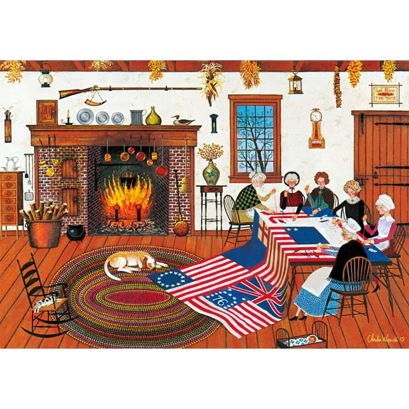 500 Piece Jigsaw Puzzle - Charles Wysocki - The Quiltmakers - 500 Large Piece Jigsaw Puzzle, Red