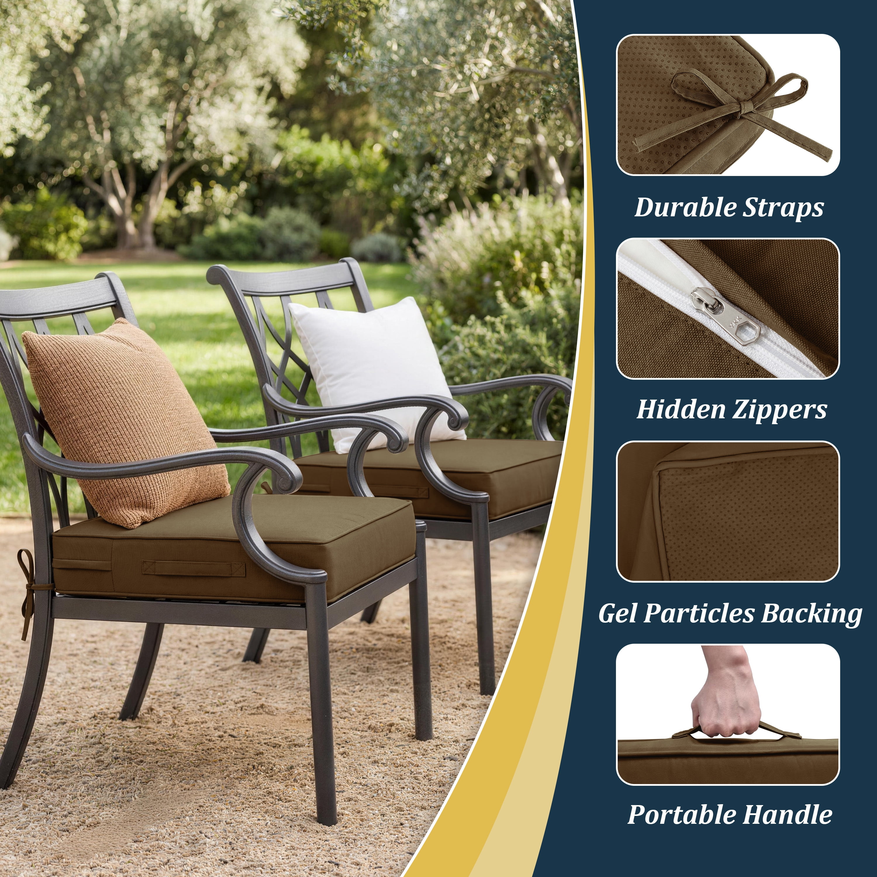 Kimunuk 4Pcs Outdoor Slipcovers for Chair Cushions , 19" x 19" Replacement Waterproof Non-Slip Patio Seat Cushion Covers with Handle,Chocolate