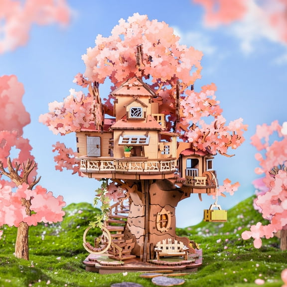 ROBOTIME Sakura Tree Wooden 3D Puzzle,Cherry Blossom Model Building Sets,Tiny House Craft Kits for Bookshelf Decor,Gifts for Adults Teens