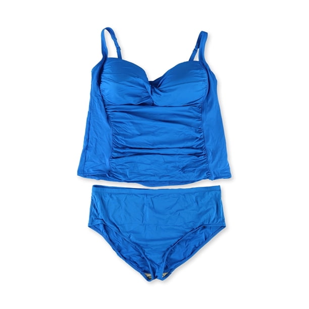 Tankini de 2 piezas La Blanca azul con parte delantera torcida para mujer 22W